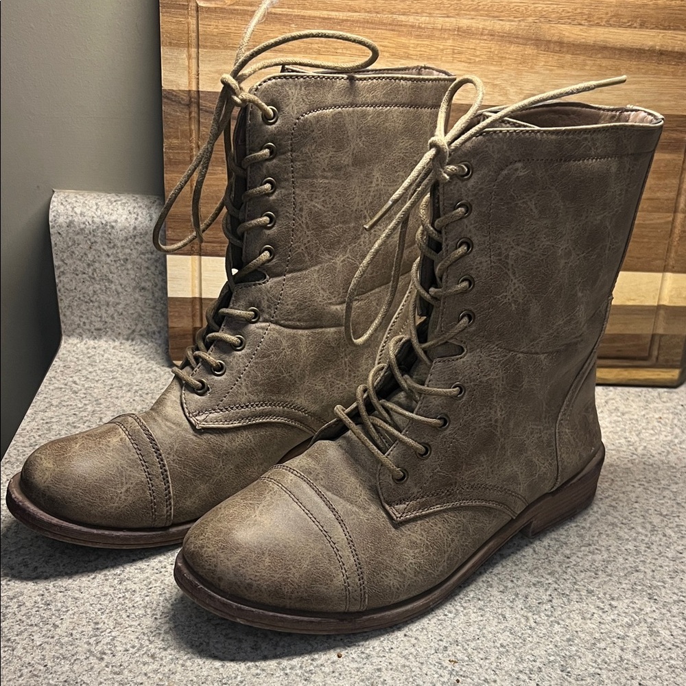 Brown Lace-Up Ankle Boots Size 10